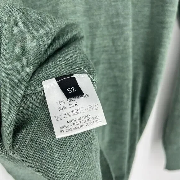 Tincati Milano Sweater Size 52 Mens XL Green Cashmere Silk Crew Neck Pullover